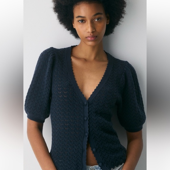 Aritzia Sweaters - Aritzia Wilfred Fika Puff Sleeve Knit Cotton Buttoned Black Cardigan Size Large